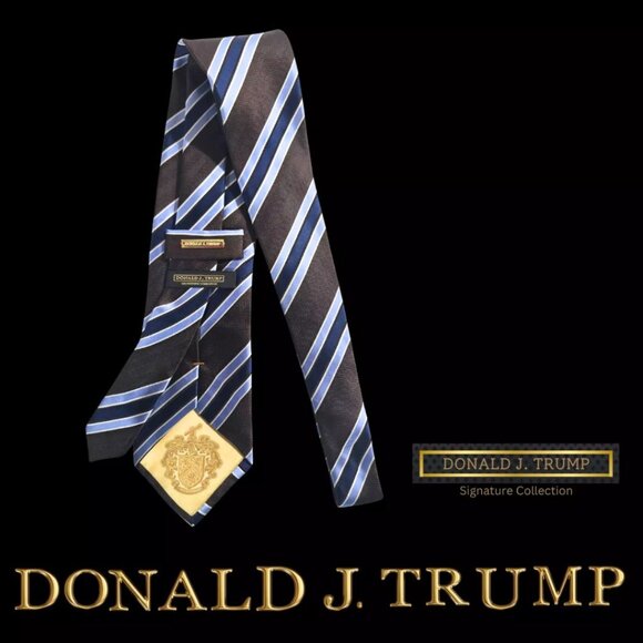 Donald J. Trump Signature Collection Necktie Tie Brown Blue Striped NEW Tie Box - Picture 2 of 3
